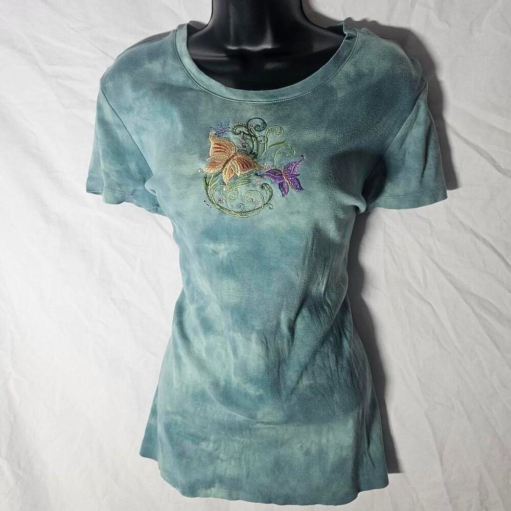 Vintage y2k Sonoma blue tie dye floral embroidery top